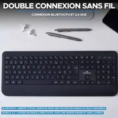 Clavier sans fil - Touches creusées ergonomiques - BLUESTORK - Office R2 - AZERTY Clavier sans fil - Touches creusées ergonomiques - BLUESTORK - Office R2 - AZERTY