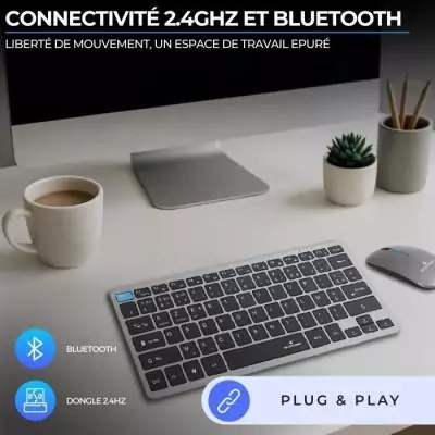 Ensemble Clavier Souris sans fil - BLUESTORK - Pack Mini - Bluetooth & Dongle - Ultra fin et léger - Nomade Télétravail