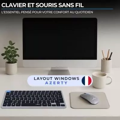 Ensemble Clavier Souris sans fil - BLUESTORK - Pack Mini - Bluetooth & Dongle - Ultra fin et léger - Nomade Télétravail