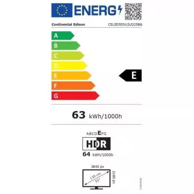 TV LED UHD - CONTINENTAL EDISON - 55“ (139 cm) - 3xHDMI - 2xUSB - Noir - CELED55SV2UD25B6