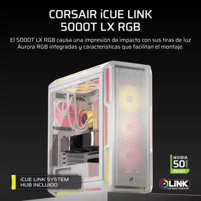 Boîtier PC ATX CORSAIR 5000T LX RGB - Blanc éclatant & luminaires Aurora Boîtier PC ATX CORSAIR 5000T LX RGB - Blanc éclatant & luminaires Aurora