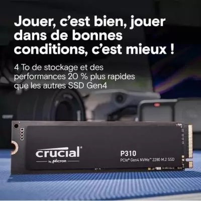 CRUCIAL - P310 - SSD interne -&nbsp;4&nbsp;To -&nbsp;PCIe&nbsp;Gen4 NVMe&nbsp;M.2 - Vitesse lecture Jusqu'a 7100 Mo/s - CT4000P310SSD8