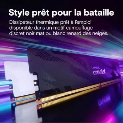 Mémoire gamer - CRUCIAL Pro OC - CP16G64C32U5W - 16 Go DDR5-6400 UDIMM - CL32 avec dissipateur thermique - Blanc Mémoire gamer - CRUCIAL Pro OC - CP16G64C32U5W - 16 Go DDR5-6400 UDIMM - CL32 avec dissipateur thermique - Blanc