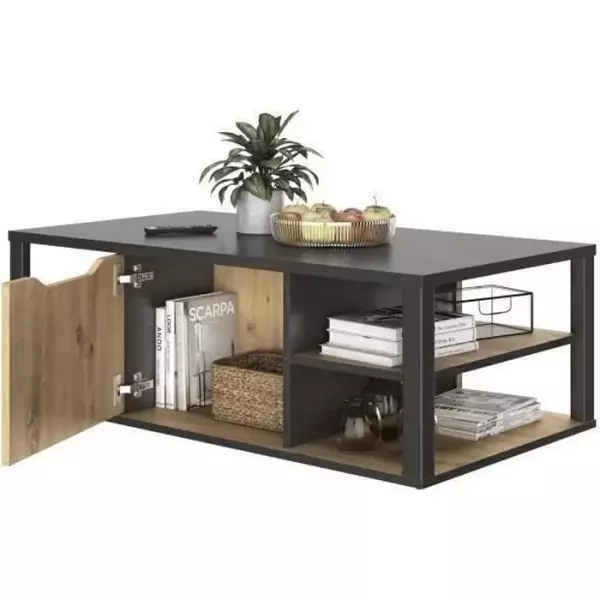 GAMI Table basse bar- Décor Noir et chene Artisan - L 110 x H 38 x P 60 cm - DAKOTA