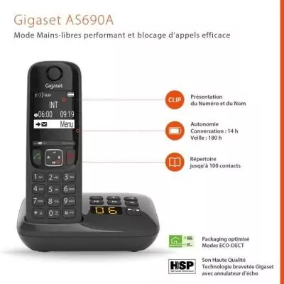 Pack de Téléphones Fixes Gigaset AS690 A Quattro Noir - Qualité Sonore Exceptionnelle
