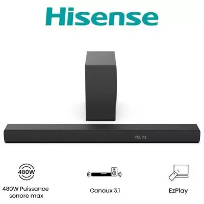 Barre de son - HISENSE - Caisson de basses sans fil - Bluetooth - 3.1 CH - Max 480 W Barre de son - HISENSE - Caisson de basses sans fil - Bluetooth - 3.1 CH - Max 480 W