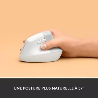 Souris Logitech Sans Fil Ergonomique Vertical Blanc - Conception Droitier