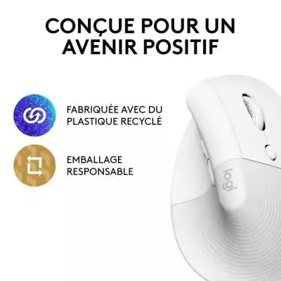 Souris Logitech Sans Fil Ergonomique Vertical Blanc - Conception Droitier
