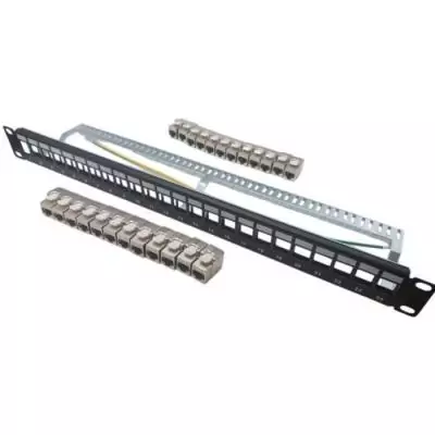 Panneau de brassage 24 ports + 24 noyaux keystone RJ45 Cat.6a - LINEAIRE - KIT5024AS - Courts - Blindés