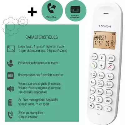 Téléphone fixe sans fil - LOGICOM - DECT ILOA 155T SOLO - Blanc - Avec répondeur