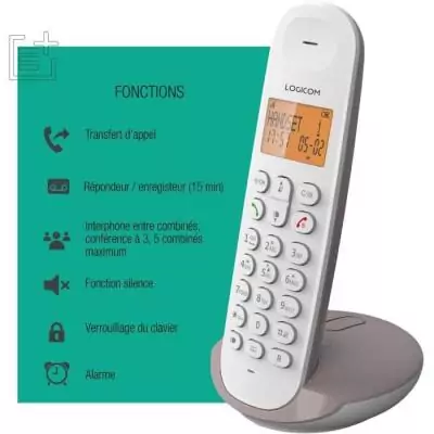 Téléphone fixe sans fil LOGICOM DECT ILOA 155T SOLO Taupe - Répondeur intégré