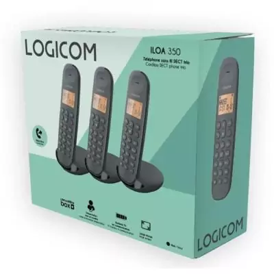 Trio de Téléphones Fixes Sans Fil - LOGICOM DECT ILOA 350 Noir - Pratique et Élégant