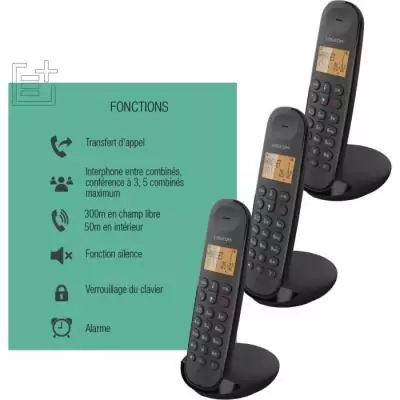 Trio de Téléphones Fixes Sans Fil - LOGICOM DECT ILOA 350 Noir - Pratique et Élégant