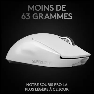 Souris Gamer sans fil Logitech G Pro X Superlight Blanche - Ultra-légère et performante