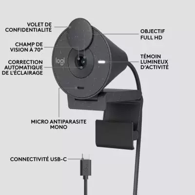 Webcam - Full HD 1080p - Logitech - Brio 300 - Microphone intégré - Graphite