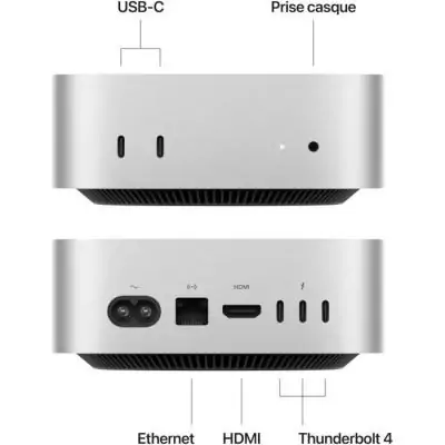 Apple - Mac mini (2024) Puce Apple M4 - RAM 24Go - Stockage 512Go SSD - CPU 10 coeurs GPU 10 coeurs - Argent