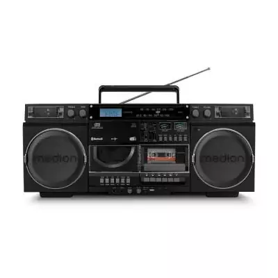 Radio CD Vintage Ghetto Blaster MEDION - DAB+ - Lecture CD/Cassette/USB/MP3 - 2x10W RMS - Noir