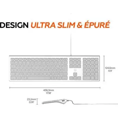 MOBILITY LAB ML304304 – Clavier Design Touch Filaire avec 2 USB pour Mac – AZERTY – Blanc et argenté