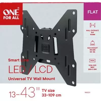 ONE FOR ALL WM2211 Support mural pour TV de 33 a 109cm (13-43) - Poids max. : 50kgs - Fixe - Garantie 10 ans ONE FOR ALL WM2211 Support mural pour TV de 33 a 109cm (13-43) - Poids max. : 50kgs - Fixe - Garantie 10 ans