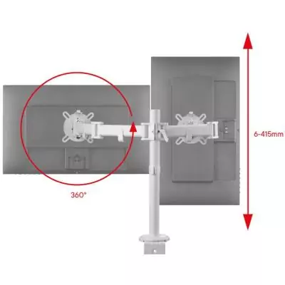 Support moniteur Smart - ONE FOR ALL - Vesa 100 - Double Bras - 13 et 32'' - 8kgs max - Hauteur réglable - Blanc Support moniteur Smart - ONE FOR ALL - Vesa 100 - Double Bras - 13 et 32'' - 8kgs max - Hauteur réglable - Blanc