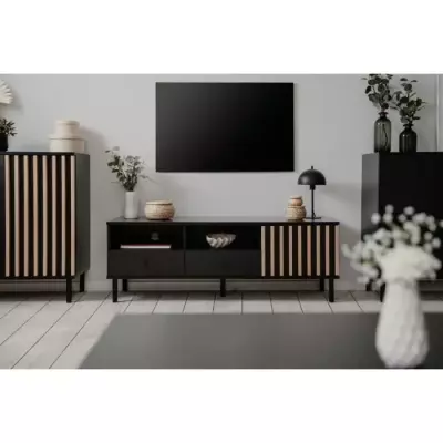 Meuble TV MONZA Noir/Chene Artisan - 138 x 49 x 40 cm Meuble TV MONZA Noir/Chene Artisan - 138 x 49 x 40 cm