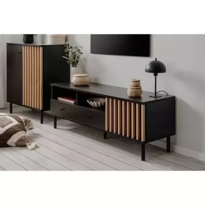 Meuble TV MONZA Noir/Chene Artisan - 138 x 49 x 40 cm Meuble TV MONZA Noir/Chene Artisan - 138 x 49 x 40 cm