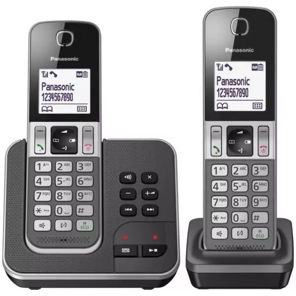 Panasonic KX-TGD322FRG Téléphone sans Fil Répondeur Numérique, Base et 2 Combinés, Mains Libres, Identification de l'Appela