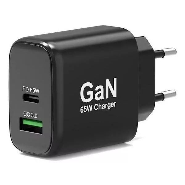 Chargeur mural GaN USB-C & USB-A - PORT DESIGNS - 902104EU - 65 W - Noir
