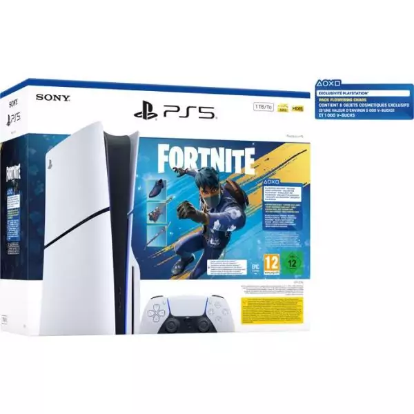 Pack PS5 Standard (avec lecteur CD) : Console PlayStation 5 (Modele Slim) + Fortnite Flowering Chaos