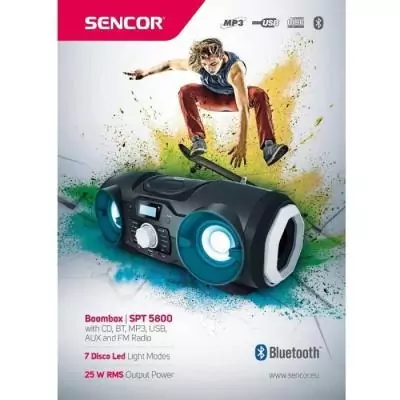 Boombox avec CD, BT, MP3, USB, AUX et radio FM - Sencor - SPT 5800 Boombox avec CD, BT, MP3, USB, AUX et radio FM - Sencor - SPT 5800