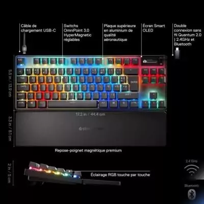 Clavier gamer mécanique sans fil SteelSeries Apex Pro TKL Gen 3 - Performances ultimes