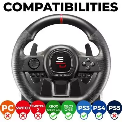 Volant de course - SUPERDRIVE - GS650-X - Levier de vitesse manuel - 3 pédales - Palettes - PS4 / Xbox Volant de course - SUPERDRIVE - GS650-X - Levier de vitesse manuel - 3 pédales - Palettes - PS4 / Xbox