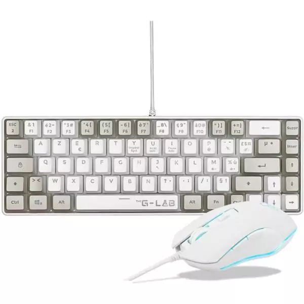 Pack 2 en 1 - THE G-LAB - Combo Hydrogen - Clavier AZERTY - Souris filaire - Blanc/Gris