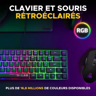 Pack gamer clavier souris filaire - THE G-LAB - Combo Hydrogen BKG - Clavier Azerty - Noir