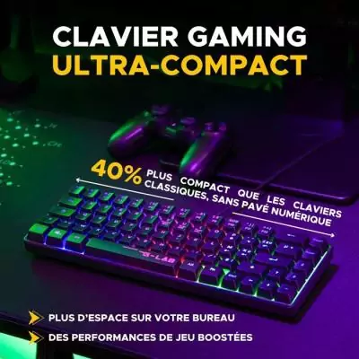 Pack gamer clavier souris filaire - THE G-LAB - Combo Hydrogen BKG - Clavier Azerty - Noir