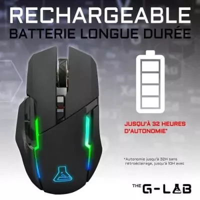 Souris Gaming Sans fil Ultra Réactive - The G-Lab KULT CEASIUM - Noir