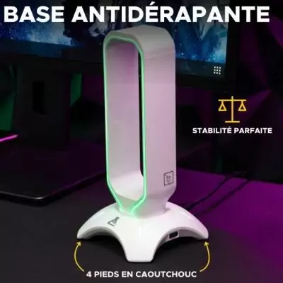 Support pour Casque/Micro-Casque RGB USB Blanc - Élégant et Pratique