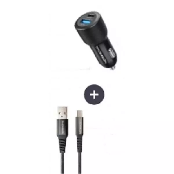 Pack THOMSON 2 en 1 avec chargeur de voiture 60 W et câble USB-A / USB-C 3A de charge et données de 1,50m
