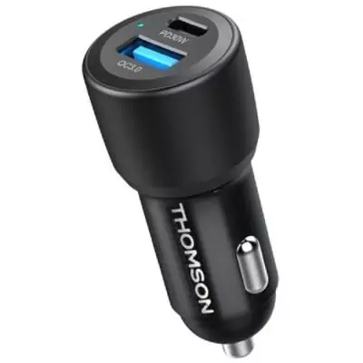 Pack THOMSON 2 en 1 avec chargeur de voiture 60 W et câble USB-A / USB-C 3A de charge et données de 1,50m Pack THOMSON 2 en 1 avec chargeur de voiture 60 W et câble USB-A / USB-C 3A de charge et données de 1,50m