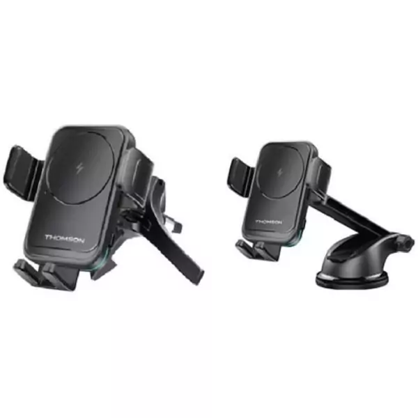 Porte téléphone THOMSON avec chargeur a induction 15W - Deux systemes de fixation: ventouse et grille d'aération