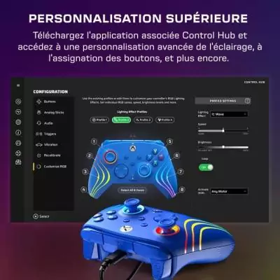 Manette de jeu Afterglow Wave RGB pour Xbox Series X|S, Xbox One et PC - Bleu - Filaire - TURTLE BEACH