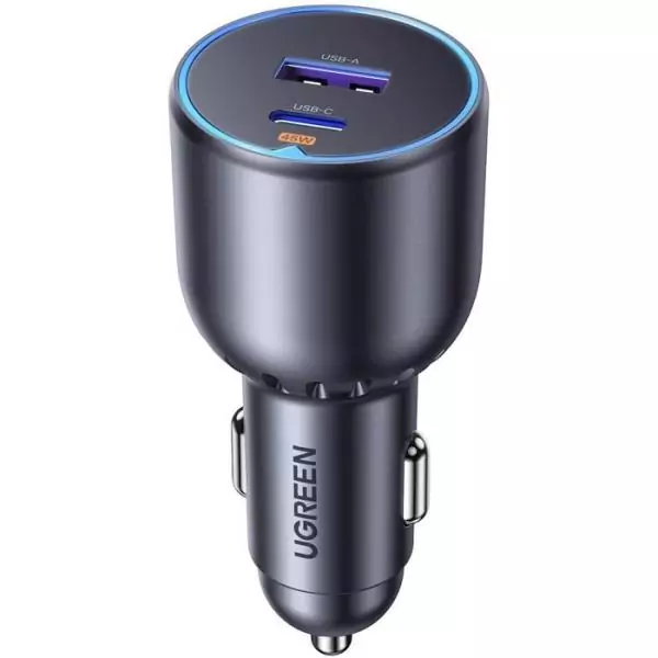 Chargeur voiture - UGREEN - 1 USB-C + 1 USB-A - 63W - Gris