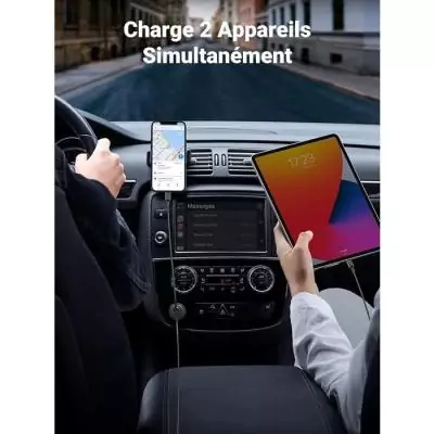 Chargeur voiture rapide - UGREEN - 1 USB-C + 1 USB-A - 63W - Gris