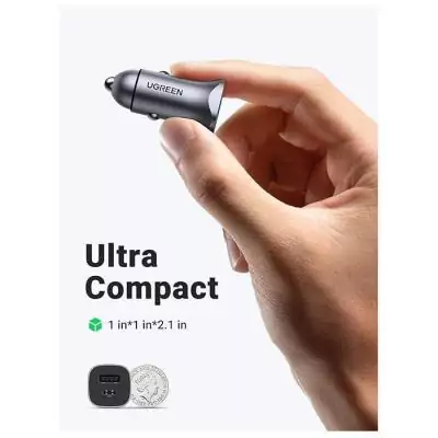 Chargeur voiture rapide - UGREEN - 1 USB-C + 1 USB-A - 63W - Gris