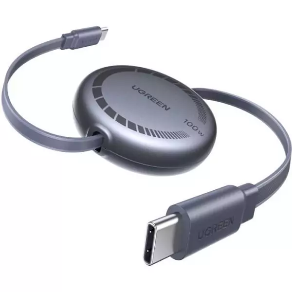 Câble USB-C - UGREEN - Câble rétractable USB-C vers USB-C PD - 100W - 1 m - Noir