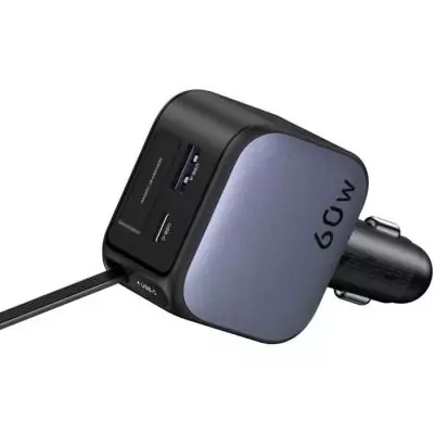 Chargeur voiture UGREEN 60W USB-A + USB-C Rétractable Noir 