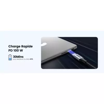 Câble USB-C - UGREEN - Câble renforcé type C vers C - 1 m - 100W - Noir Câble USB-C - UGREEN - Câble renforcé type C vers C - 1 m - 100W - Noir