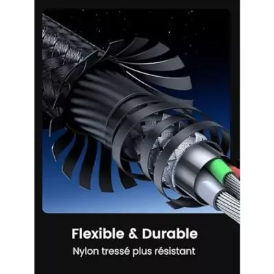 Câble USB-C - UGREEN - Câble renforcé type C vers C - 1 m - 100W - Noir Câble USB-C - UGREEN - Câble renforcé type C vers C - 1 m - 100W - Noir