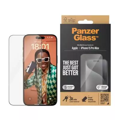 PanzerGlass ® Screen Protector iPhone 15 Pro Max | Ultra-Wide Fit w. EasyAligner Protection d'écran transparent Apple 1 pièce(s)
