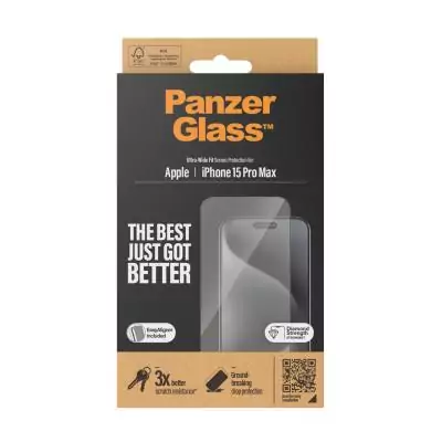 PanzerGlass ® Screen Protector iPhone 15 Pro Max | Ultra-Wide Fit w. EasyAligner Protection d'écran transparent Apple 1 pièce(s)